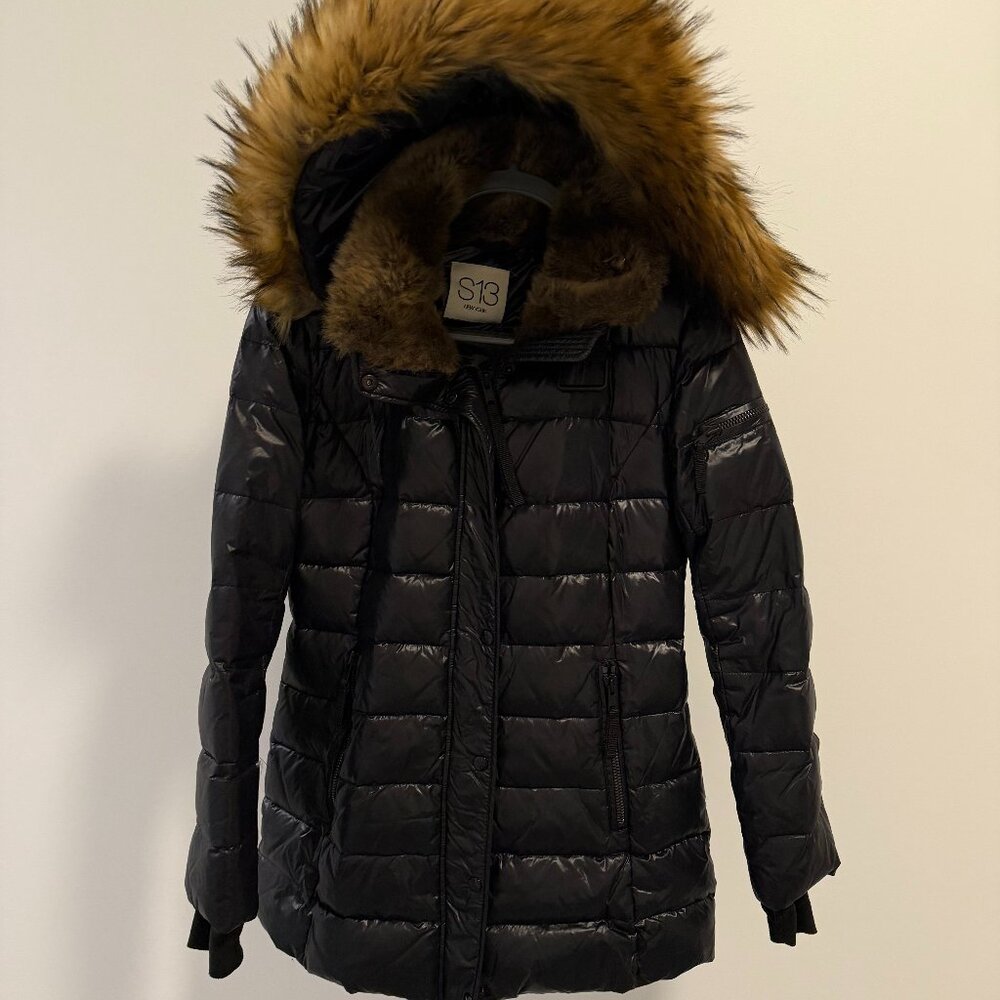 S13 Fur Hood, Fleece Lined Black Puffer Jacket - Size S